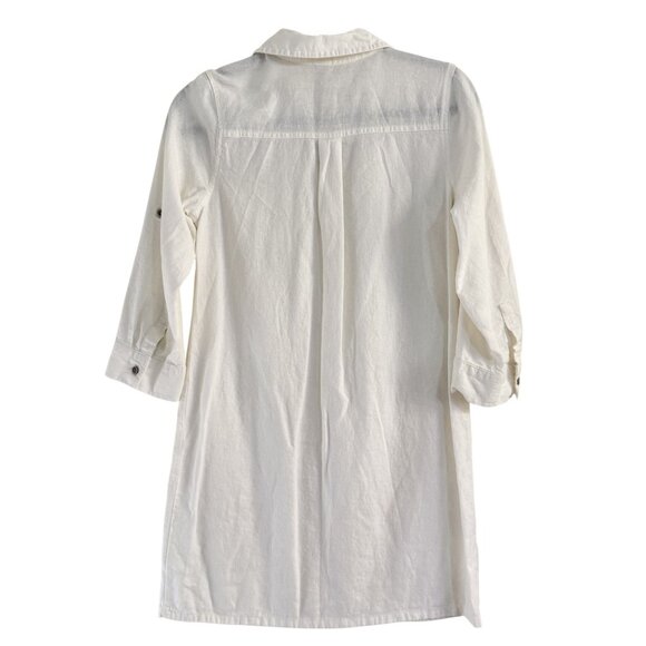 Old Navy Womens White Linen Blend 3/4 Sleeve Button Front Mini Shirt Dress XS - Picture 2 of 9